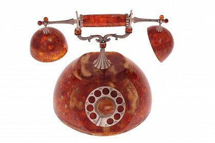 Шкатулка "Старинный телефон" из янтаря HDstl-tlf (Бронза)